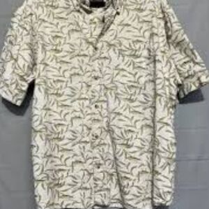 Woolrich Mens Button Front Shirt Tan SS, Cotton X Stone/Sage Fish Kelp, 2XL